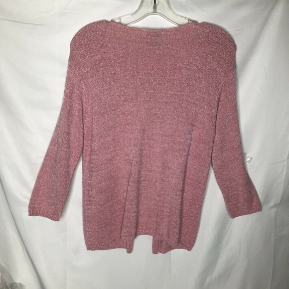 Casual Studio Small Women Pink Cardigan Open Front 3/4 Sleeve Topper Button Top - Picture 3 of 8